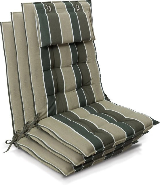 Beautissu 3er Set Sun-HL Hochlehner Auflage Grün-Gestreift, B/T/H: 120 x 50 x 8 cm - Bild 1