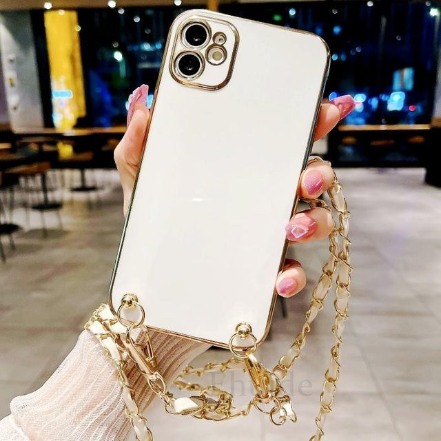 Crossbody Lanyard Hülle aus PU Leder mit Kette für OPPO Reno 12 12F 11F 11 10 7 8 5 und Realme C67 C63 C65 C55 in Gold oder Weiß - Bild 1