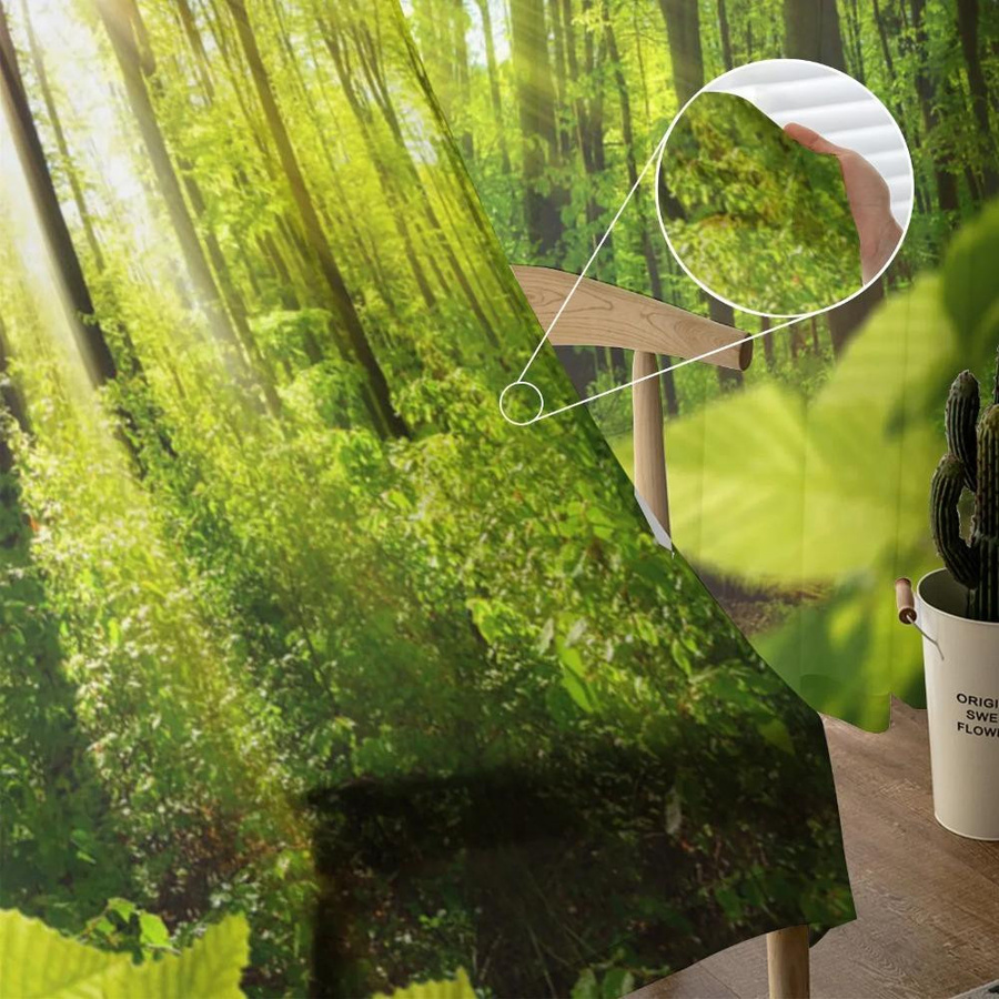 Yiran Furniture Transparente Tüll-Fenstervorhänge Grüne Waldsonne mit Landschaftsmotiv aus Organza, B: 135 cm, H: 115 cm - Bild 2