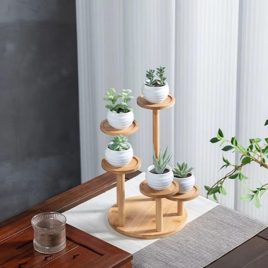 Suzhoushengyuan Bambus Pflanzenregal für Sukkulenten und Bonsai als Desktop-Organizer in Naturfarben - Bild 2