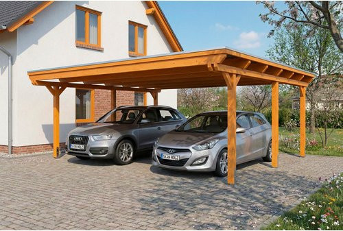 SKANHOLZ Carport Emsland aus Fichte in Eiche Hell mit Stahl-Dachplatten und Regenrinne, B: 609 cm, T: 604 cm - Bild 1