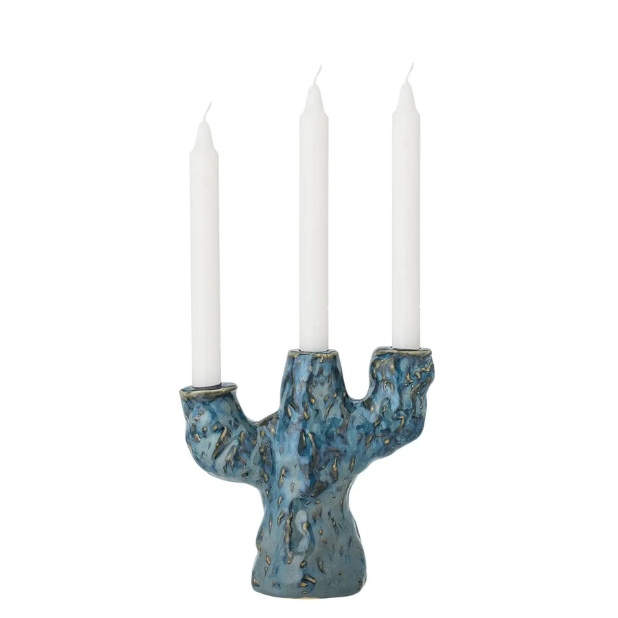 Bloomingville Kerzenhalter Tahoka aus Steingut in Blau, Höhe: 19 cm - Bild 1
