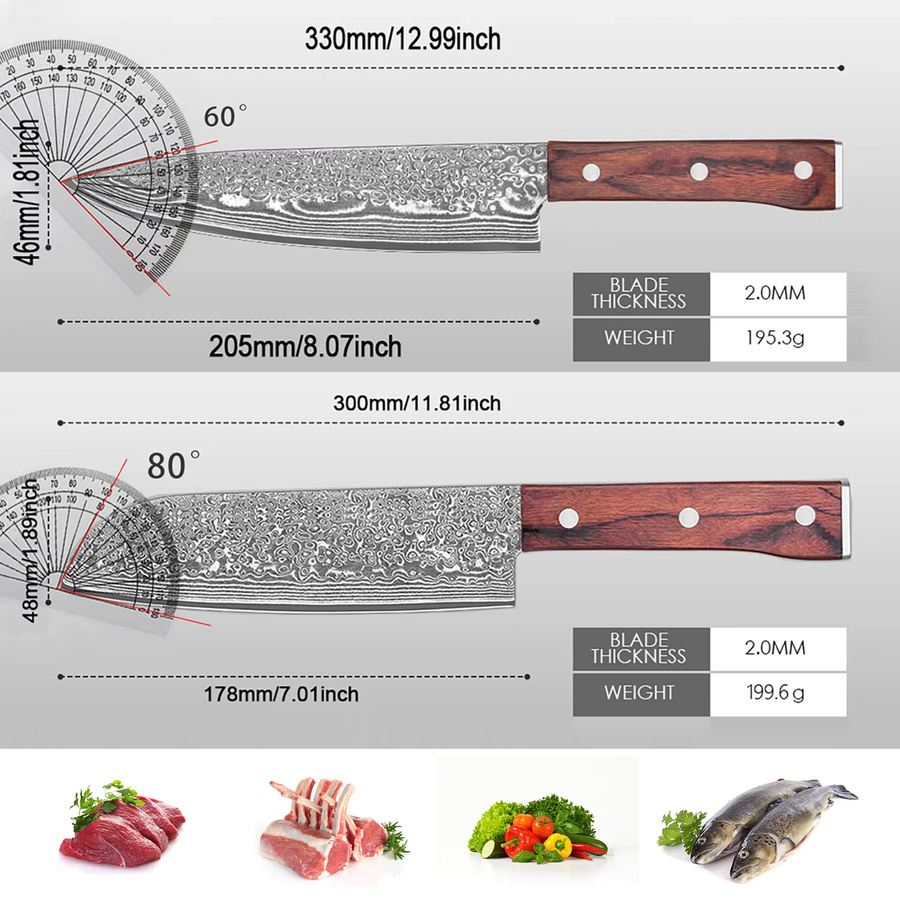 SAEIV 2-teiliges Damaszener Stahl Küchenmesser-Set aus VG10 Hochkohlenstoffstahl mit Santoku-Messer im japanischen Stil - Bild 1