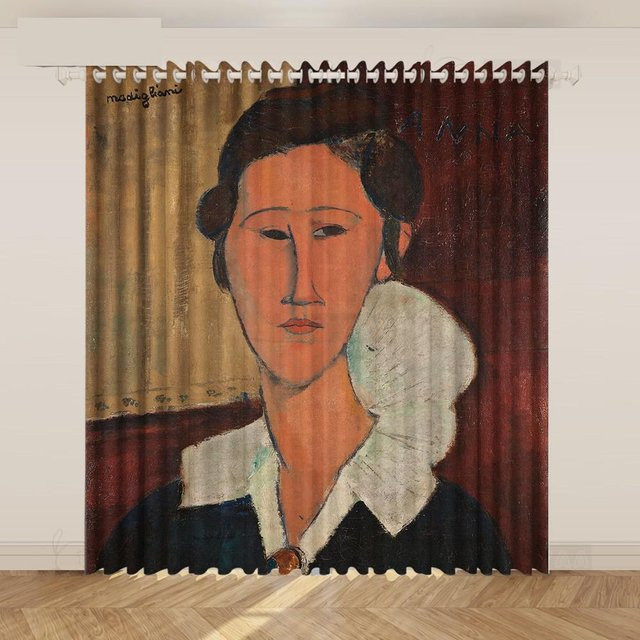 2er-Set Modigliani Porträt Kunstvorhang von A Family Of Home Textiles, halbtransparentes Design mit Grafik-Print, B: 50 cm, H: 50 cm, Mehrfarbig - Bild 1
