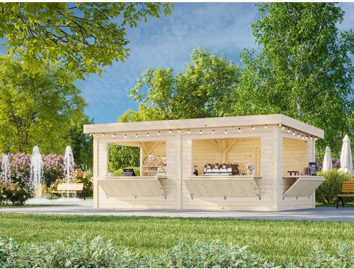Marktstand Palmako Lenna Set 312 aus Fichtenholz in Braun mit Pultdach, B/T/H: 588 x 300 x 245 cm - Bild 1