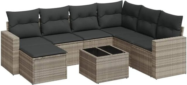 vidaXL 8-teilige Garten-Sofagarnitur aus Poly-Rattan mit Kissen in Hellgrau - Bild 1