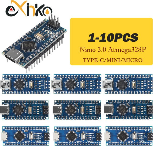 Arduino Nano 3.0 Controller mit ATmega328P und Bootloader, kompatibel mit CH340 USB-Treiber, in Blau, wählbar als Mini USB oder Typ-C oder Micro USB - Bild 1