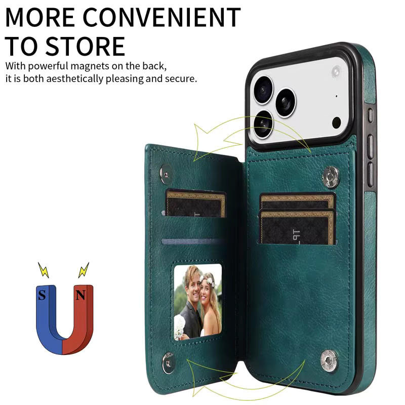 Leder-Brieftasche Schutzhülle für Apple iPhone 17, iPhone 17 Air, iPhone 17 Pro und iPhone 17 Pro Max mit Kartenfächern und doppeltem Magnetverschluss in Blau - Bild 4