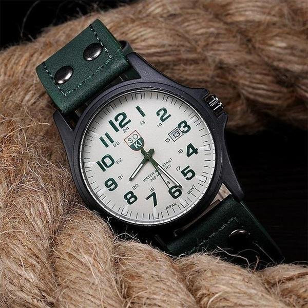 SOKI Armbanduhr Quarz, Leder, Grün, Herren - Bild 1