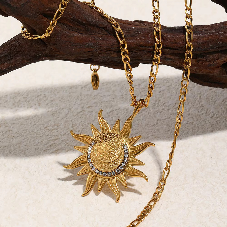 E.B.belle Charm-Halskette mit Sonnenanhänger, Edelstahl, Zirkonstein, Unisex - Bild 3