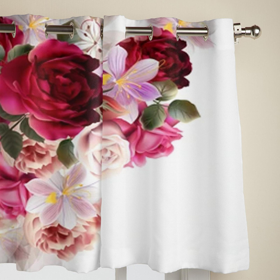 Binchi Outdoor Equipment Blumen Vorhänge mit Rosen und Hyazinthen, halbtransparent, Mehrfarbig, Breite: 135 cm, Höhe: 115 cm - Bild 2