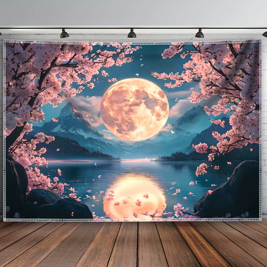 VIKAMA Wandteppich mit Nachtlandschaft und Mond-Motiv, Mehrfarbig, B/H: 75 x 58 cm - Bild 4