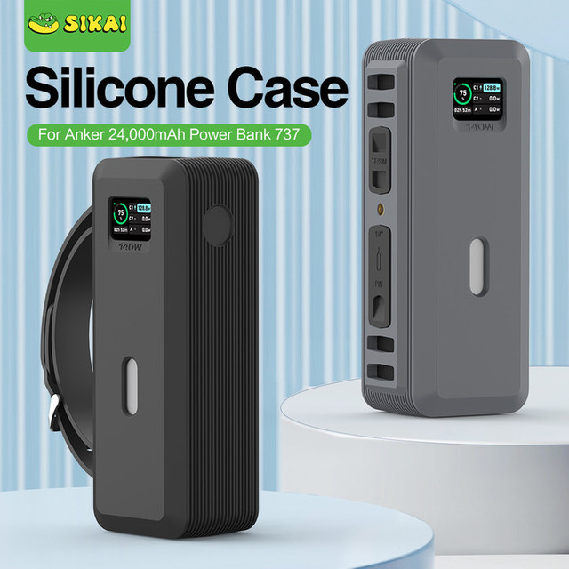 Silikonhülle für Anker 737 Power Bank 140 W 24000 mAh PowerCore in Grau mit Aufbewahrung für TF/SIM-Karte und PIN - Bild 1