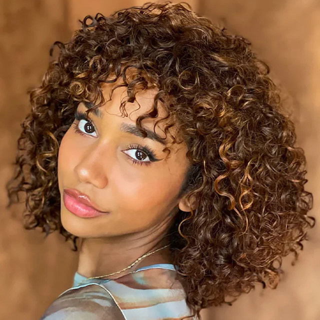 STYLEICON Echthaar Perücke, lockiger Bob mit Pony, honigblond, Damen - Bild 1
