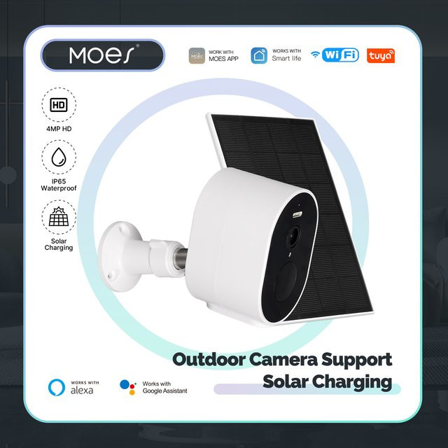 MOES Tuya WiFi Smart Sicherheitskamera mit 4MP HD, Solarbetrieb, IP65 wasserdicht, Vollfarb-Nachtsicht, Weiß, kompatibel mit Alexa und Google Home - Bild 1
