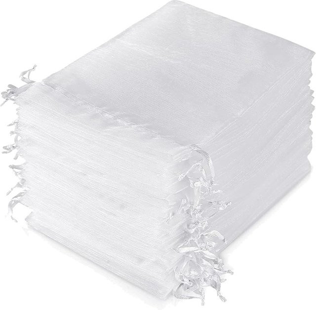 50 Stück weiße, transparente Organzabeutel mit Kordelzug zur Aufbewahrung von Schmuck und Geschenken für Hochzeiten oder Partys - Bild 1