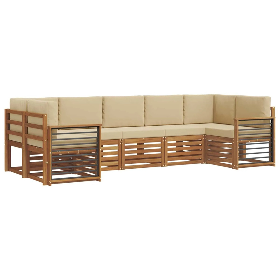 vidaXL Sofagarnitur 7-teilig aus Massivholz Akazie in Natur und Beige mit Polsterung und Kissen - Bild 2