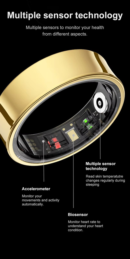 Sinbeda Smart Ring R09 Silber Unisex Fitness Tracker mit Herzfrequenz- und Hauttemperatur-Monitor, 5ATM Wasserdicht, kompatibel mit Android und iOS - Bild 4