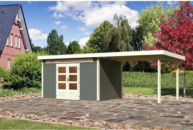 Karibu Holz-Gartenhaus Kumla 7 Pultdach in Terragrau mit modernem Design, B/T: 360 x 240 cm - Bild 1