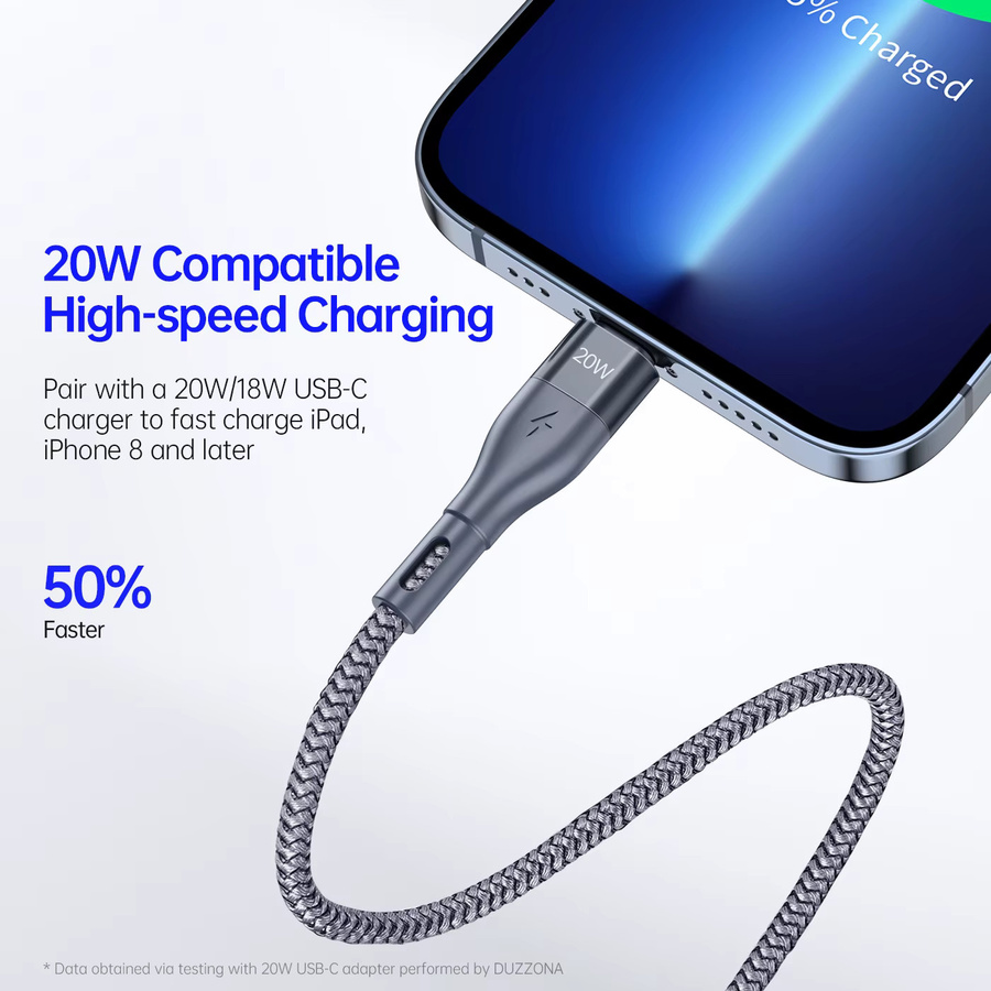 DUZZONA USB-C auf Lightning Kabel, 20 W PD, Grau - Bild 3