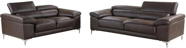 Couchgarnitur Solange Vente-unique in Schokoladenbraun, L-Form mit 3-Sitzer und 2-Sitzer aus Kunstleder, B/T/H: 210 x 176 x 73 cm - Bild 1