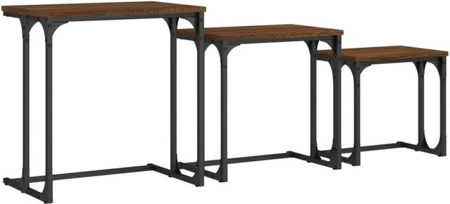 vidaXL Satztische 3er Set in Braun Eichen-Optik aus Holzwerkstoff und Metall im industriellen Design - Bild 1
