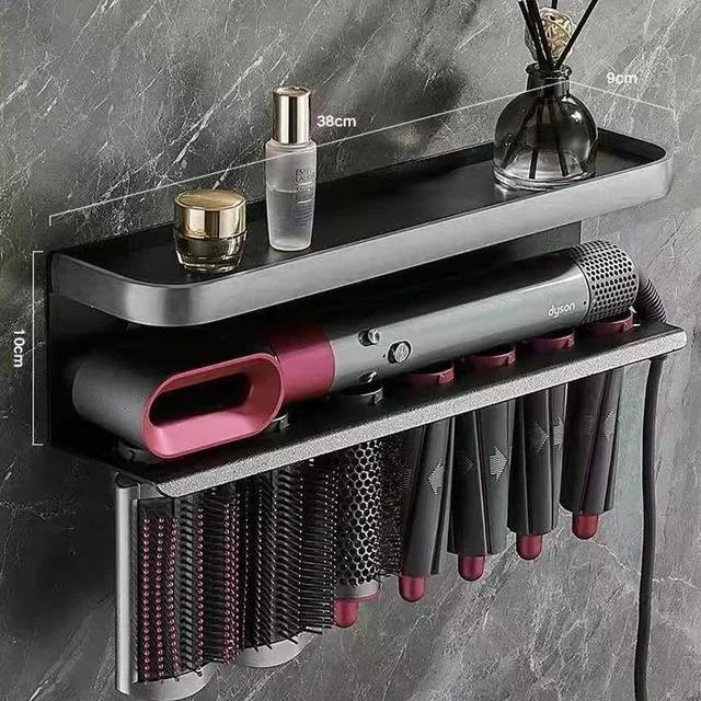 Wandmontiertes Aufbewahrungsregal aus Aluminium für Dyson Lockenwickler und Haartrockner in Schwarz - Bild 1