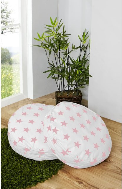 TiCAA 2-teiliges rundes Kissen-Set mit Sternen für das Kinderzimmer, Baumwolle, Weiß/Mehrfarbig, Durchmesser: 40 cm - Bild 1