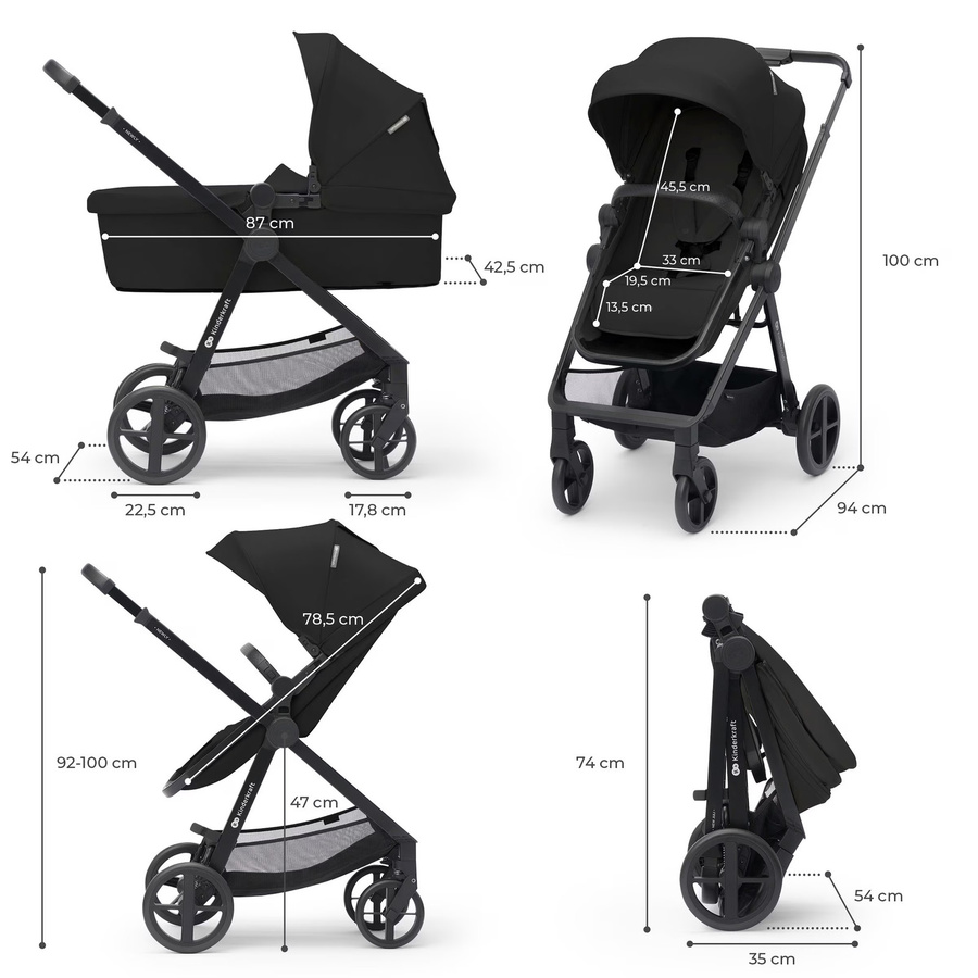 Kinderkraft Kombikinderwagen NEWLY 4in1 Trio-Set mit Babyschale MINK PRO und Isofix-Basis in Schwarz - Bild 2