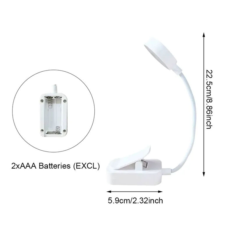 Runtowo LED-Leseleuchte in Weiß, batteriebetriebbare Clip-Leuchte mit 3 Farbmodi, stufenlos dimmbar und Augenschutz für Home Office und zum Lesen - Bild 4