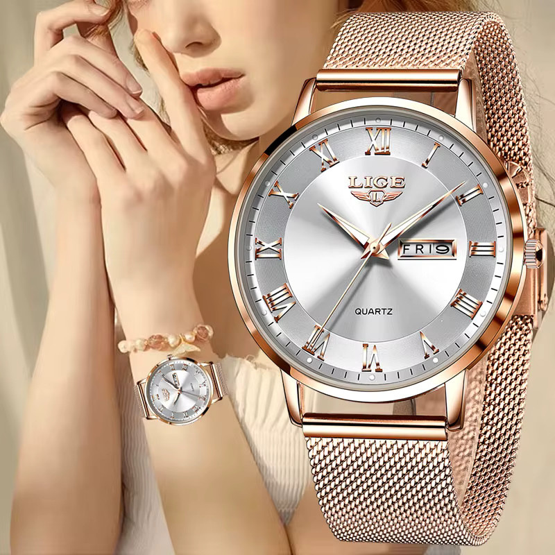 LIGE Armbanduhr Chronograph, Quarz, Edelstahl, Roségold, Damen - Bild 6