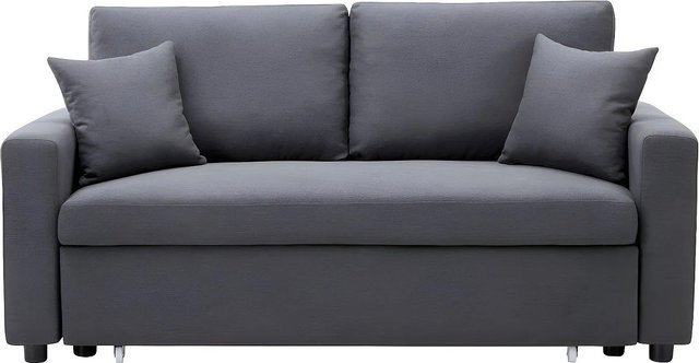 Schlafsofa Vente-unique Inizor in Anthrazitgrau mit Stoffbezug und Armlehnen, Breite: 168 cm - Bild 1