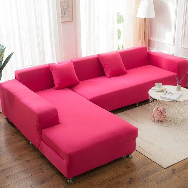 Einfarbiger elastischer Sofabezug für L-förmige Eckcouches von Your Warm Home in Pink, Breite: 145-185 cm - Bild 1
