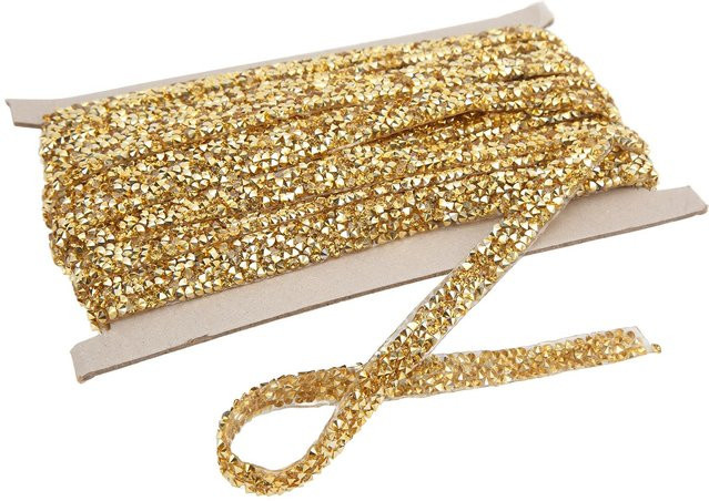 GoolRC Selbstklebendes Gold Strassband mit Kristallsteinen für DIY-Projekte zum Nähen, Farbe: Beige, Breite: 1 cm, Länge: 10 Yards - Bild 1