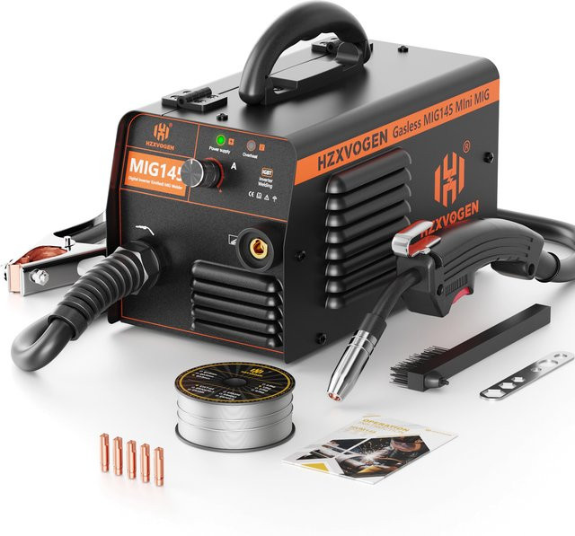 HZXVOGEN MIG145 Schweißgerät, tragbares 220V IGBT-Inverter-Schweißgerät ohne Gas mit Fülldraht, schwarz, IP21 wasserdicht - Bild 1