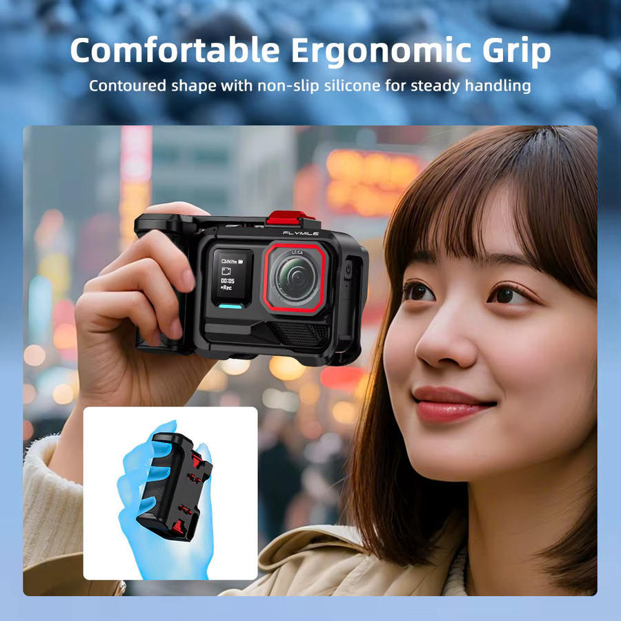 Flymile Street Grip Aluminiumlegierung Fotografie-Griff mit Cold Shoe und Auslöser-Knopf für Insta360 Ace Pro und Ace 2 in Schwarz - Bild 2