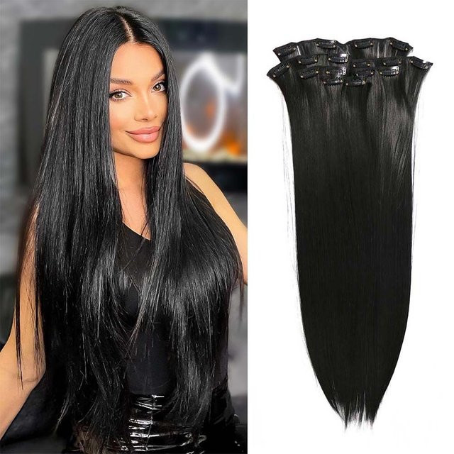 Refeeny Clip-in Haarverlängerungen, 7-teiliges Set, Synthetisch, Glatt, Damen - Bild 1