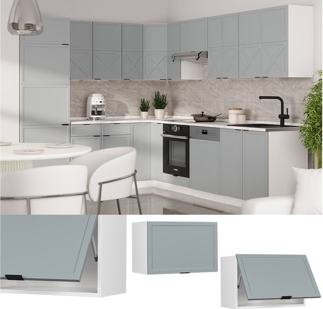 Vicco Hängeschrank Fame-Line für die Küche in Weiß, Hellblau und Grau mit Soft-Closing-Scharnieren, Breite: 60 cm - Bild 1