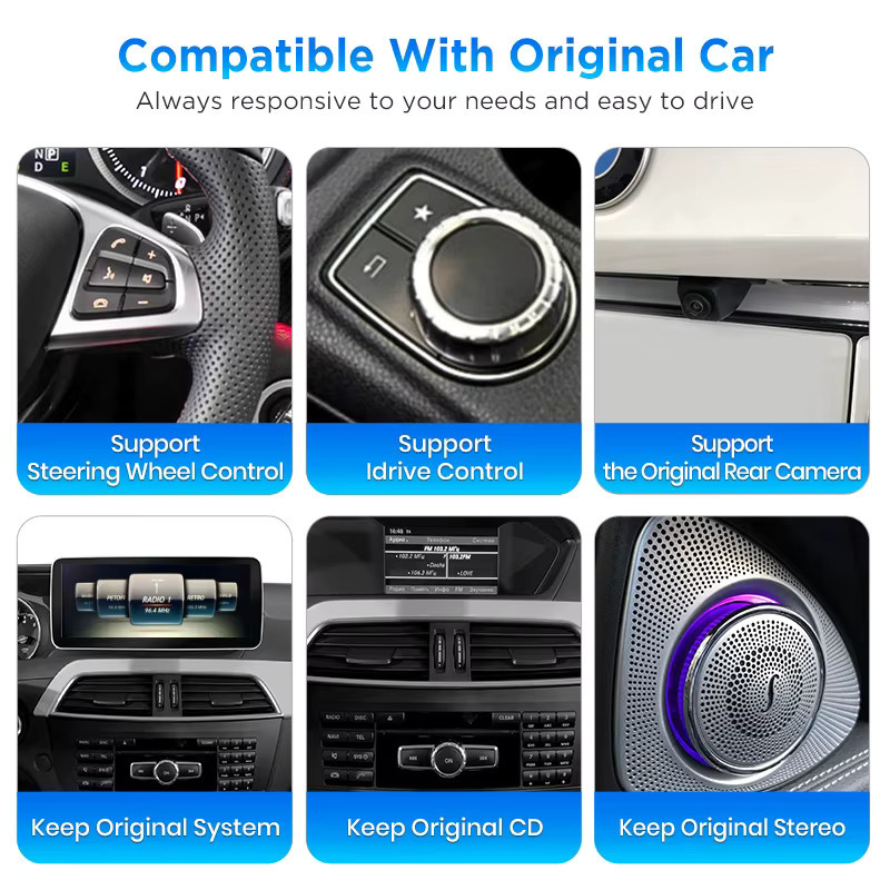 Junsun Multimedia-Player mit Linux-System für Mercedes Benz W176 C-Klasse W204 W205 GLC X253 V-Klasse W447, kabelloses Apple CarPlay und Android Auto, 12,3 Zoll Touchscreen, Schwarz - Bild 6
