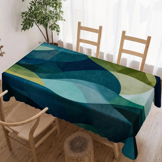 Wasserdichte rechteckige Tischdecke mit geometrischem Wellenmuster von JINGYUE Pet in Blau, B: 140 cm, L: 200 cm - Bild 1