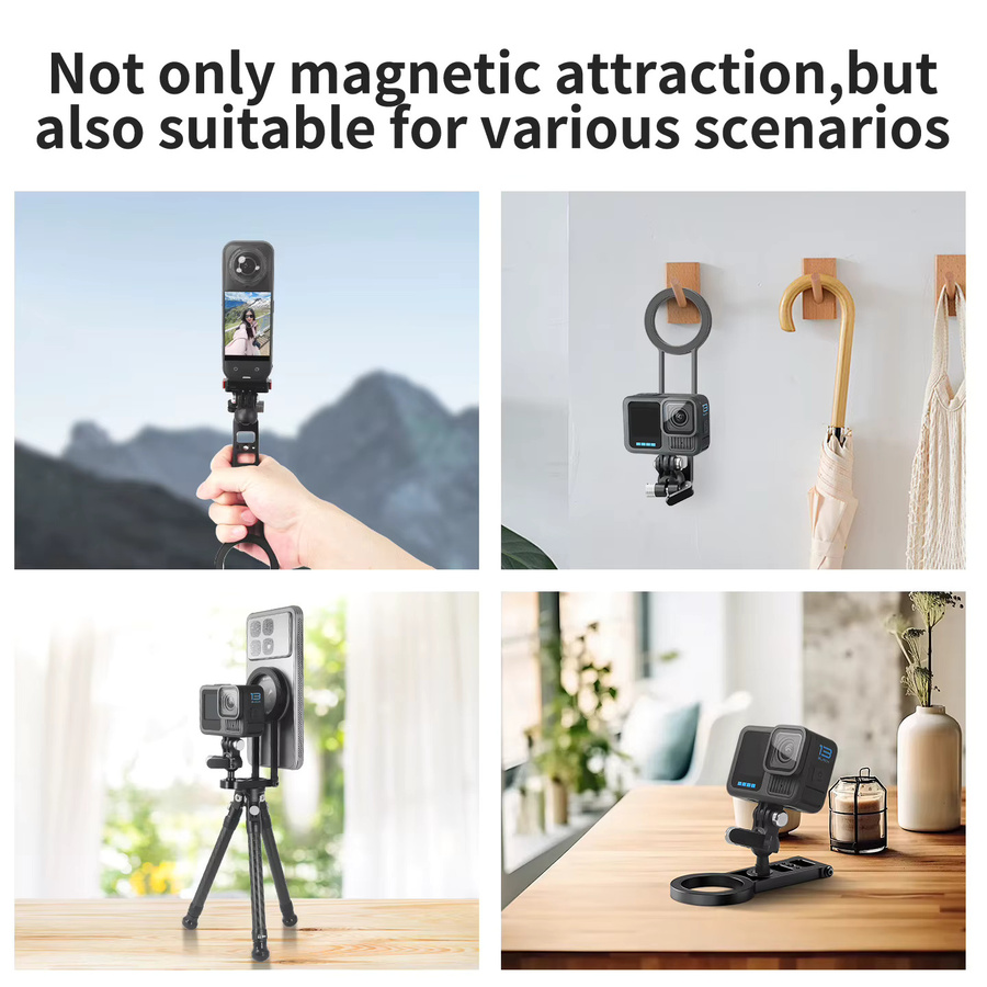 FEICHAO Magnetische Multifunktions-Schnellspannerhalterung für GoPro, DJI und Insta360, 360 Grad drehbar, Schwarz - Bild 5