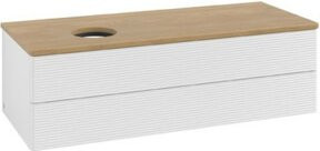 V&B Waschtischunterschrank Antao mit Frontstruktur in Eiche Honig und Weiß Lack, B/T/H: 120 x 50 x 50 cm - Bild 1