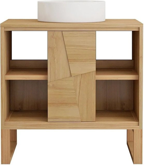 Vente-unique Einzelwaschtisch Mataram aus Teakholz Massivholz in Naturfarben Hell B: 80 cm, T: 50 cm, H: 80 cm - Bild 1