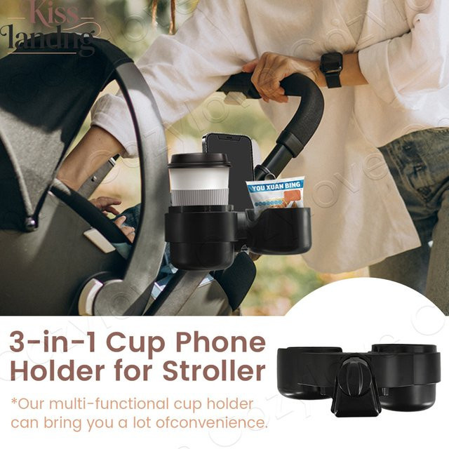 momo&dudu 2-in-1 Snack-Tablett für Kinderwagen mit Getränkehalter und rutschfester Oberfläche in Schwarz - Bild 1