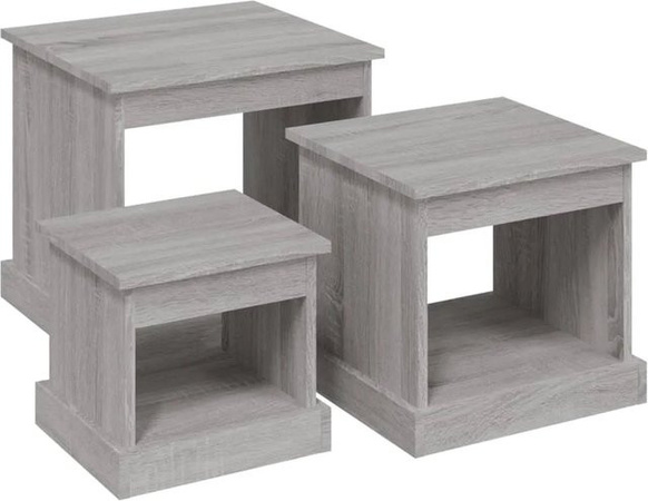 vidaXL Couchtisch Set aus 3 Stück in Grau und Eiche Sonoma, Holzwerkstoff, quadratisch