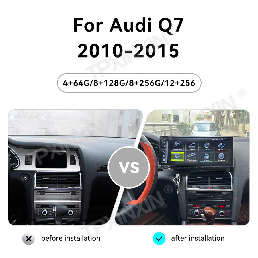 TPXINXIN Android 14.0 Multimedia Radio mit 15,8 Zoll Touchscreen für Audi Q7 2010 bis 2015, Wireless Carplay, GPS Navigation, Schwarz - Bild 2