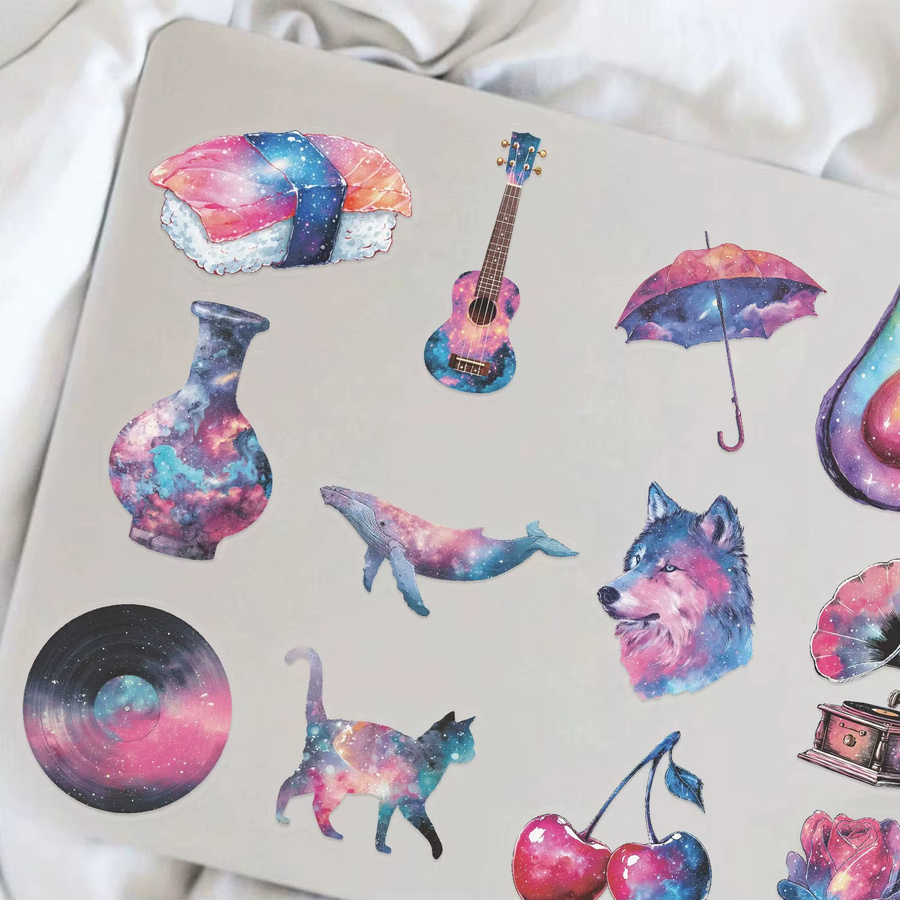 Wasserdichte Cartoon Starry Sky Aufkleber aus transparentem PET für Notebook, Gitarre und Schreibwaren, Mehrfarbig, 50 Stück - Bild 3