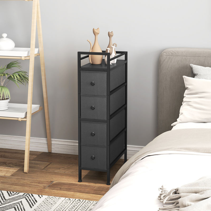 HOMCOM Kommode mit 4 Schubladen aus Vliesstoff und Stahlrahmen, schmaler Aufbewahrungsschrank in Schwarz für Schlafzimmer, Wohnzimmer oder Badezimmer - Bild 2