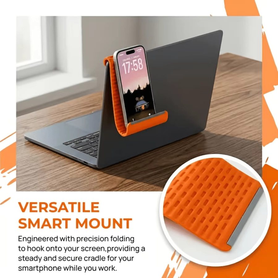 DUTRIEUX Magic Stand Faltbarer Mehrschichtiger Telefon und Tablet Halter in Orange mit Silikon und Aluminium für Tischmontage oder Hängung - Bild 4