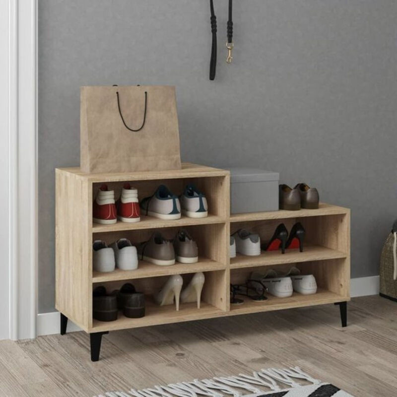 Schuhregal Vidaxl in Sonoma-Eiche, Holzwerkstoff und Metall, B/T/H: 102 x 36 x 60 cm - Bild 1